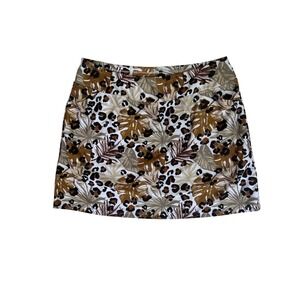 B Skinz Womens XL Leopard Monstera Print Athletic Tennis Golf Skort Brown
